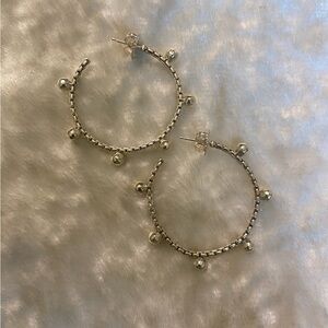 🍀JAI Sterling Silver Hammered Bead Hoop Earrings
